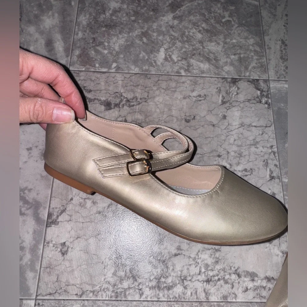 Girls Gold Mary Jane Double Strap Dress Shoes Size 2 Little Girl
